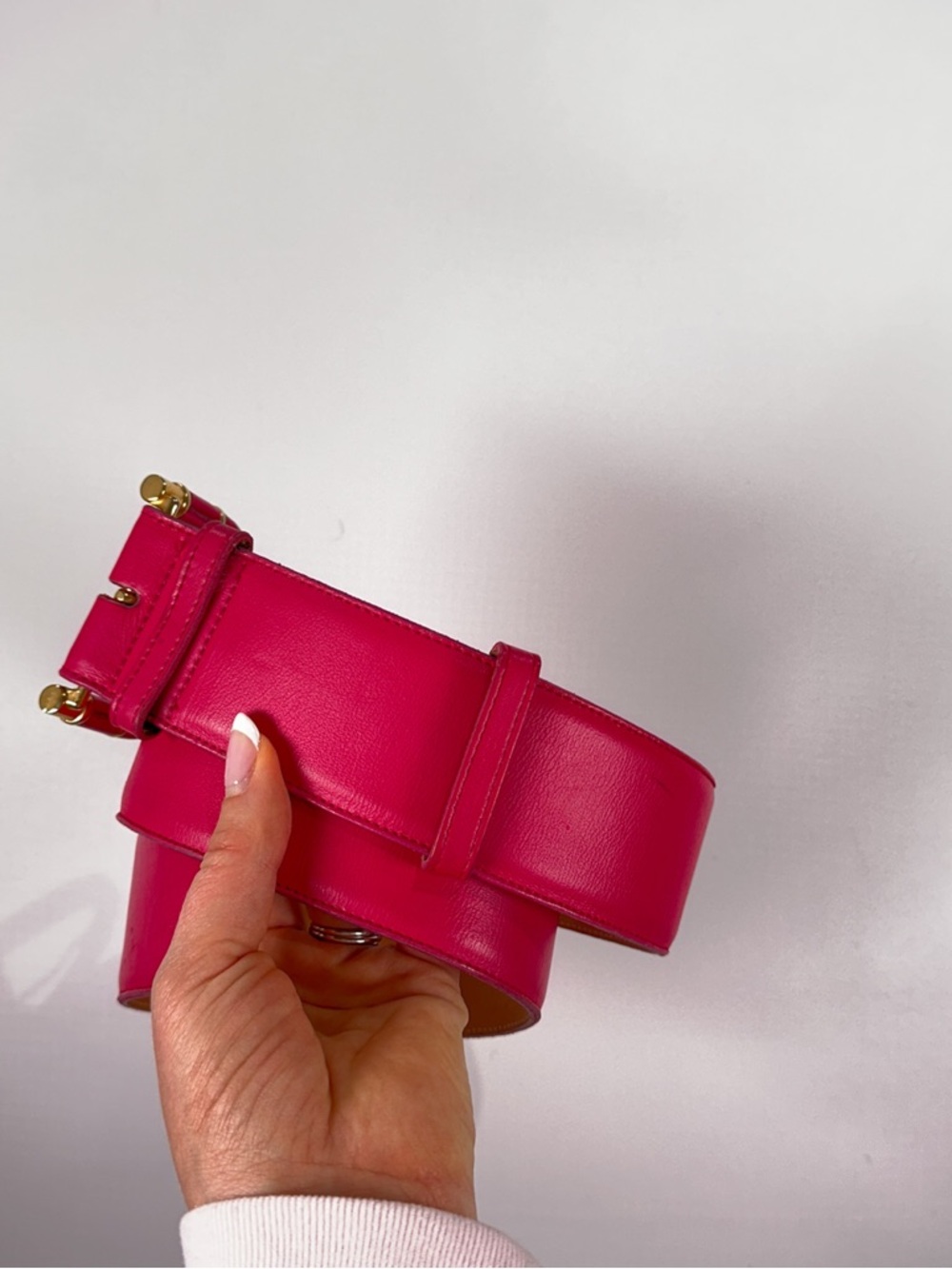 Ginnie Johansen Pink Leather Architectural Buckle Belt S - Picture 3 of 12